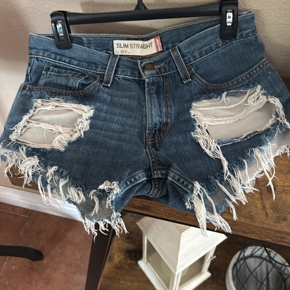 Levi's Classic Blue Ripped Jean Shorts - Picture 2 of 2
